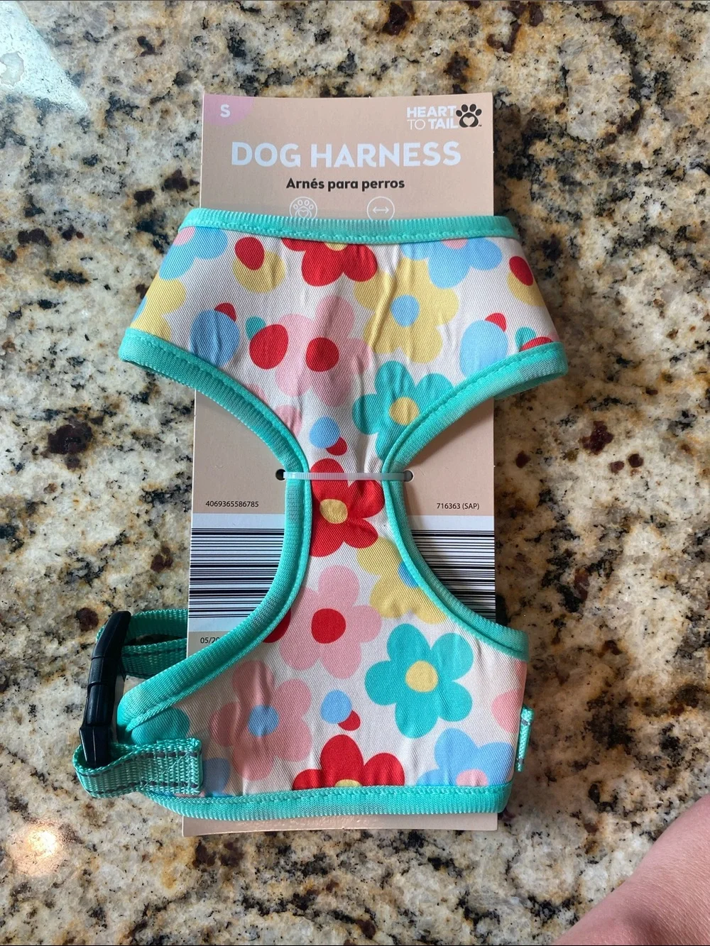 Heart to Tail Floral Dog Harness in Aqua Trim - Size Small